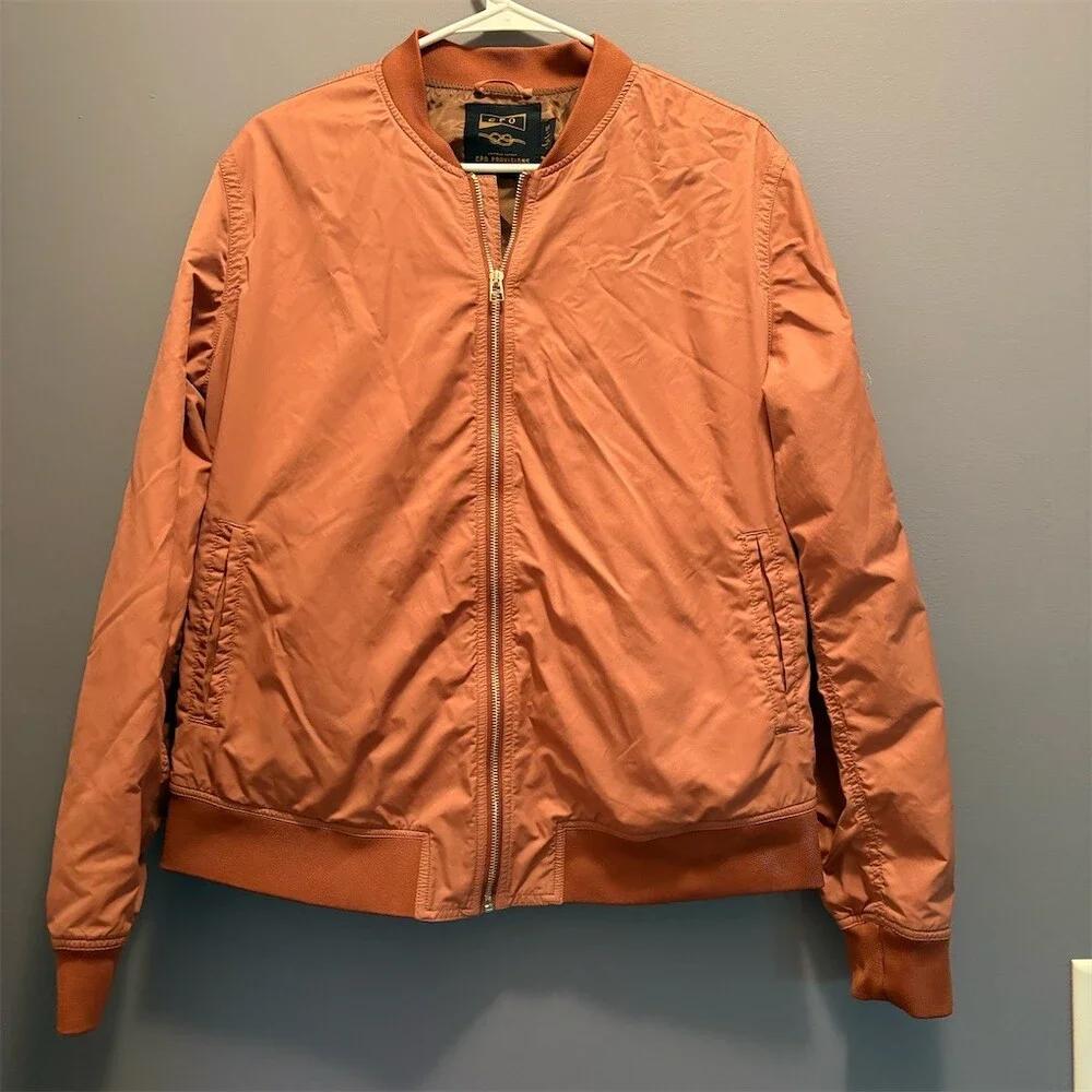 CPO Provisions Men's MA-1 Flight Bomber Jacket Rust Orange Full Zip Size L - Picture 1 of 12